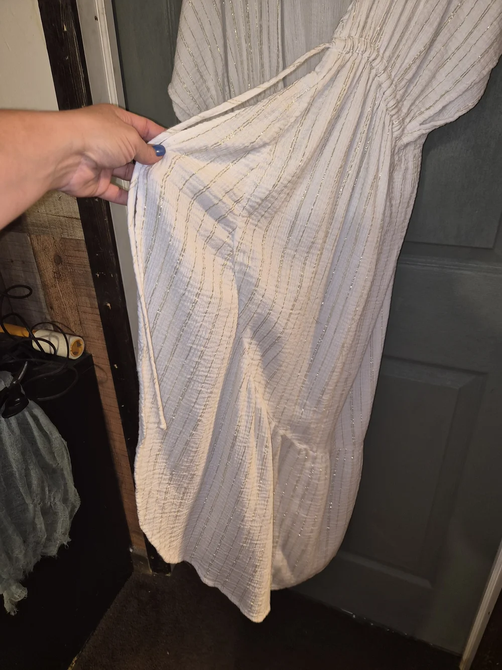 aerie White Swim Coverup with Gold Stripe
